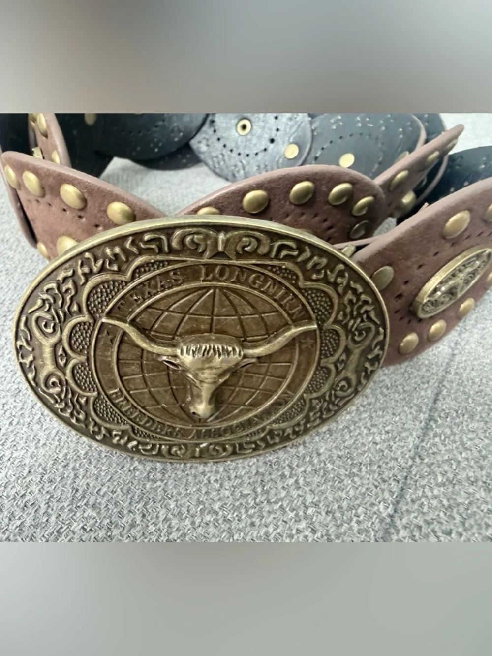 Western Boho Faux Suede Belt 42” Cowgirl Vintage Studded Disc Concho - Picture 9 of 10